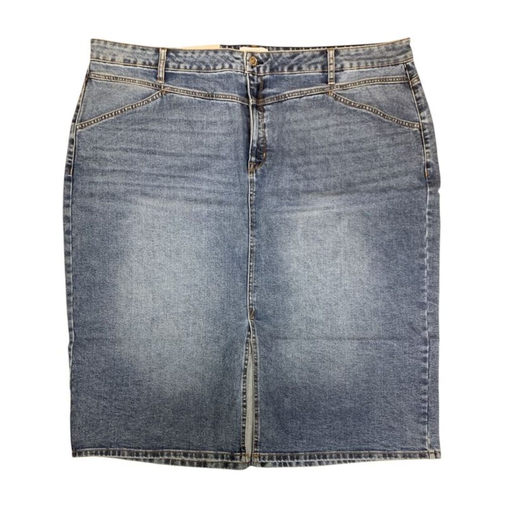 Medium Wash - Edited by Hunter McGrady Women's Denim Midi Skirt, High-Rise Fit,
